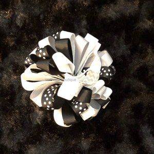 Black, White & Grey  3 1/2" Loopy Bow HANDCRAFTED